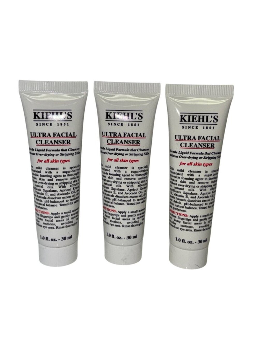 Kiehl's Ultra Facial Cleanser 1 oz 30ml Travel Size Lot of 3 NEW All Skin Types